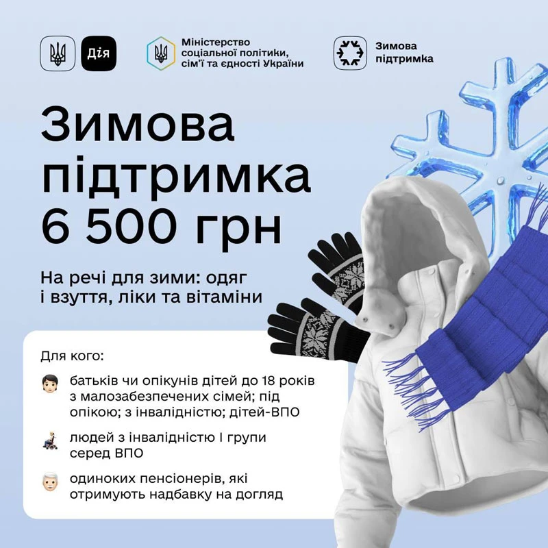 Зимова підтримка 6500 грн на одяг, взуття, ліки та вітаміни — офіційний банер програми