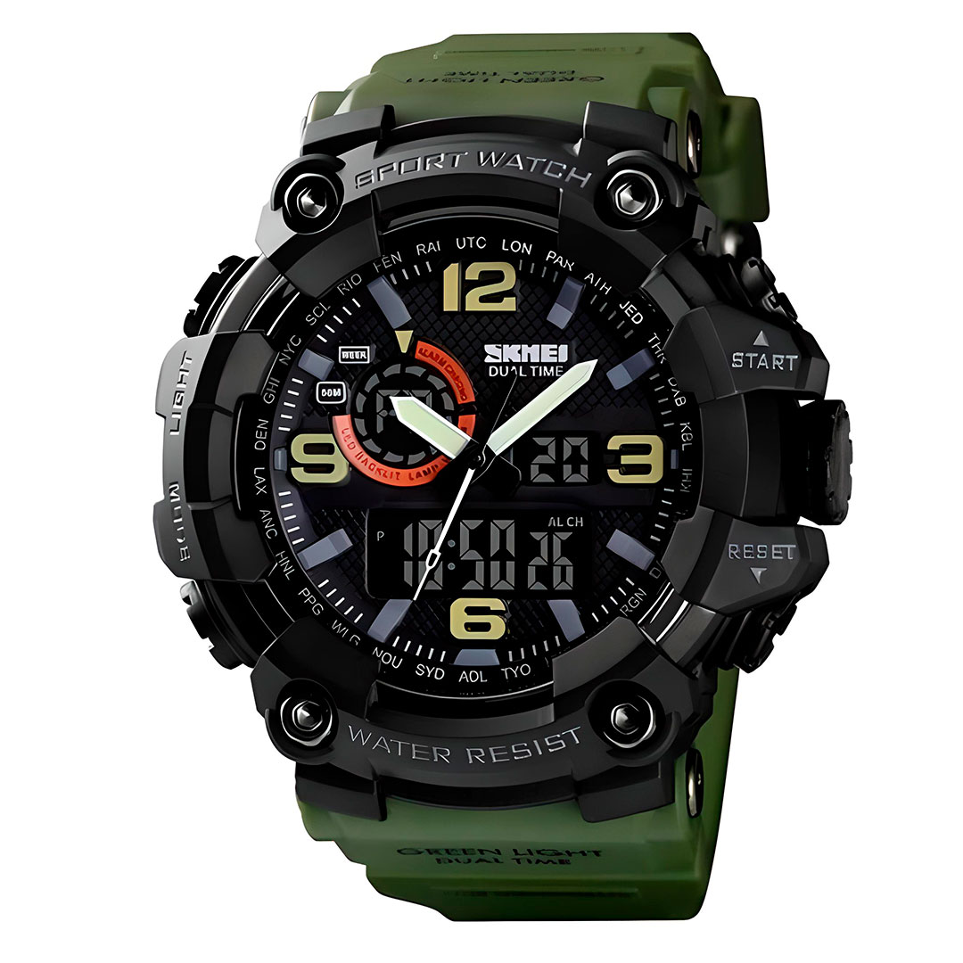 Чоловічі наручні годинники Skmei 586447 Чорні-зелені фото 1