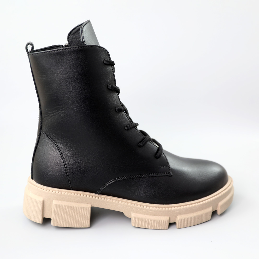 Ботинки кожаные мех 587475 Черные распродажа