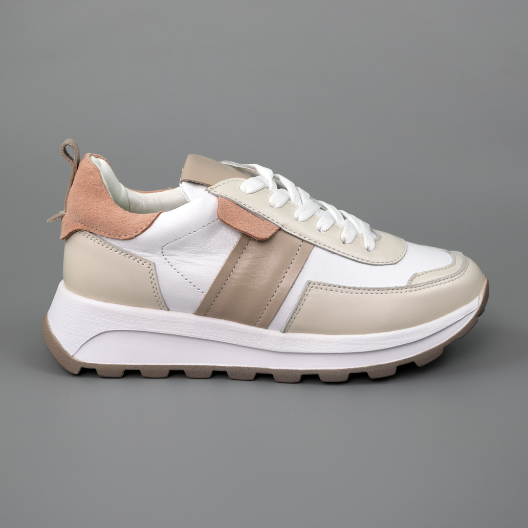 Кроссовки женские кожаные 588056 Белые бежевые распродажа