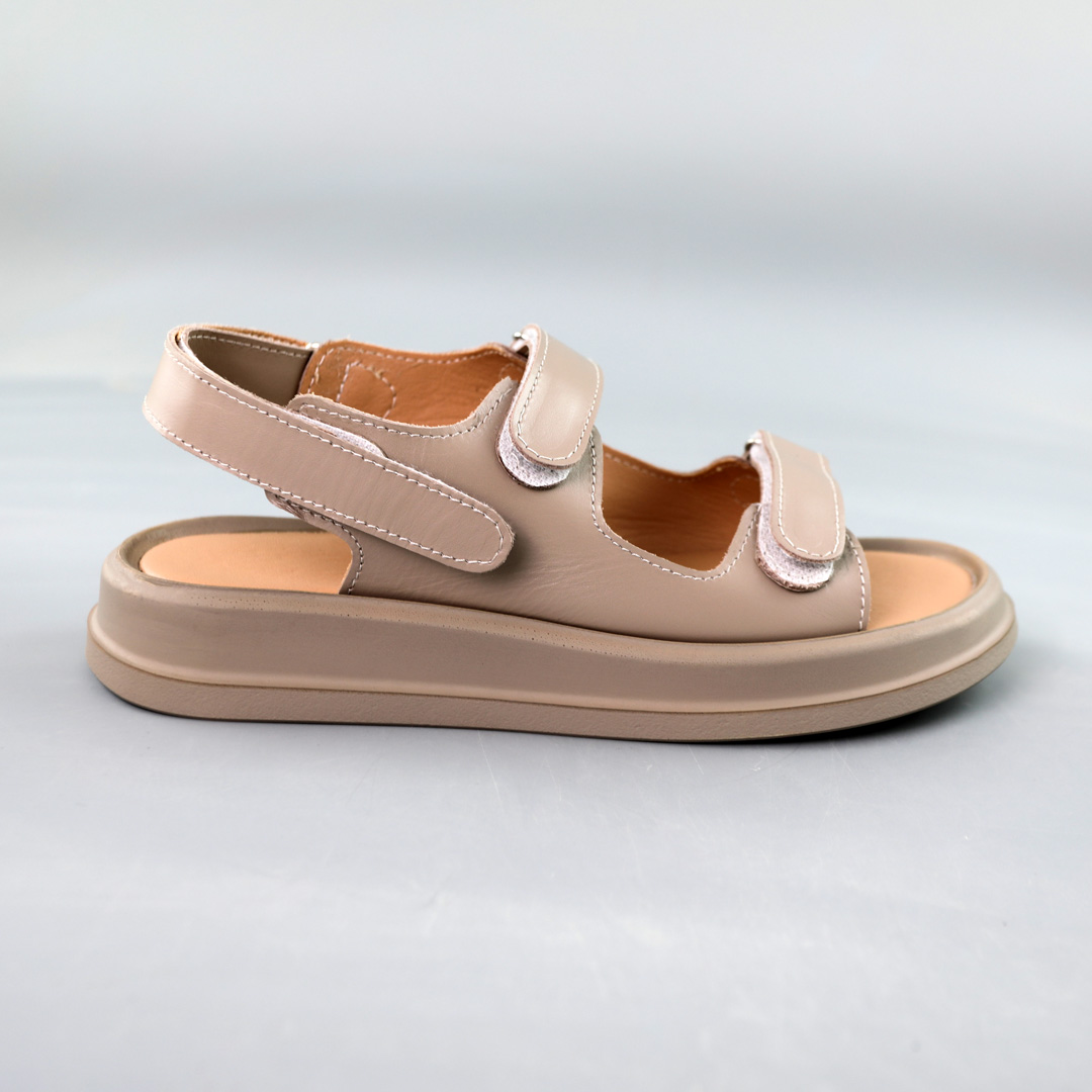 Сандали женские кожаные (широкие) 588997 Бежевые