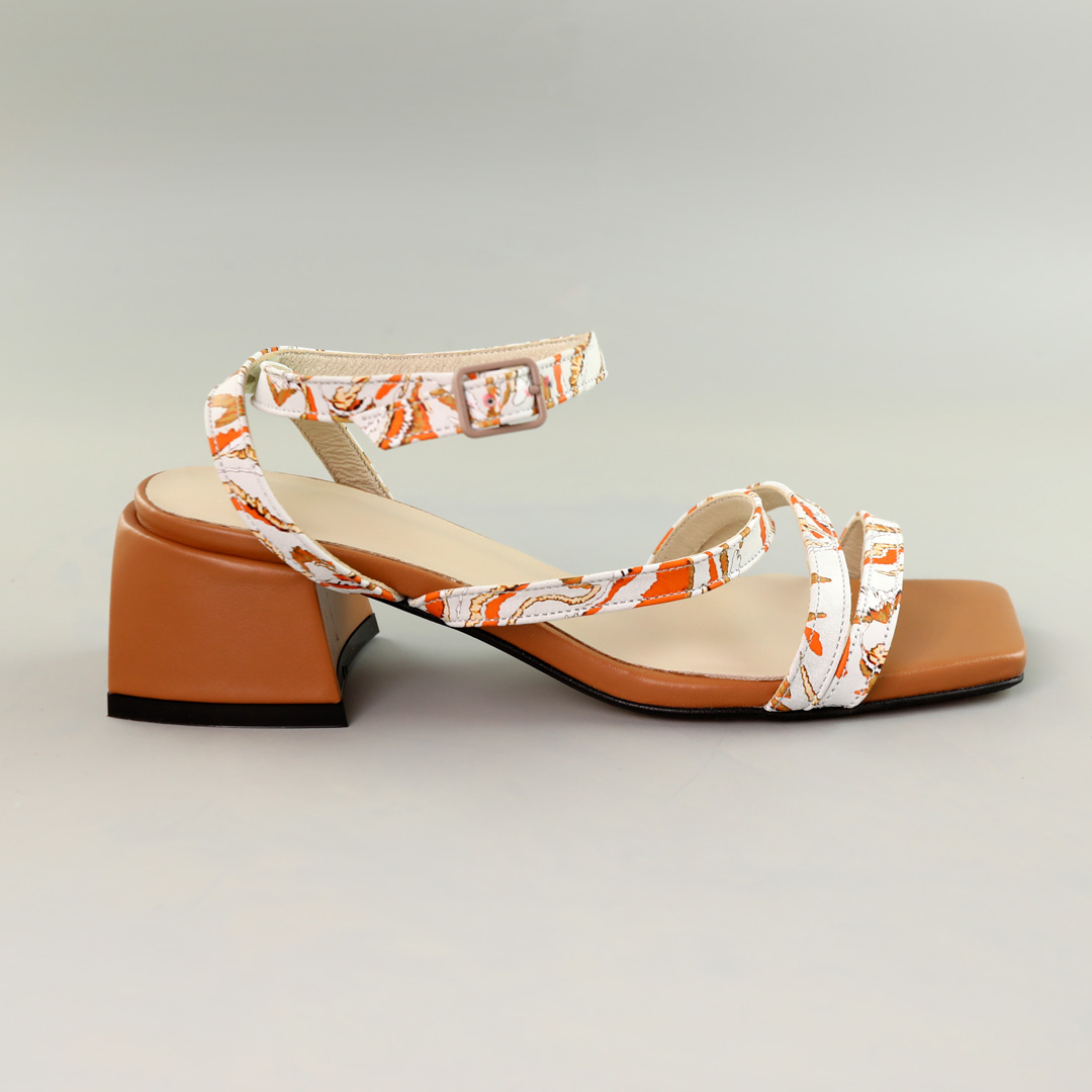 Босоножки женские кожаные 589044 Коричневые белые распродажа