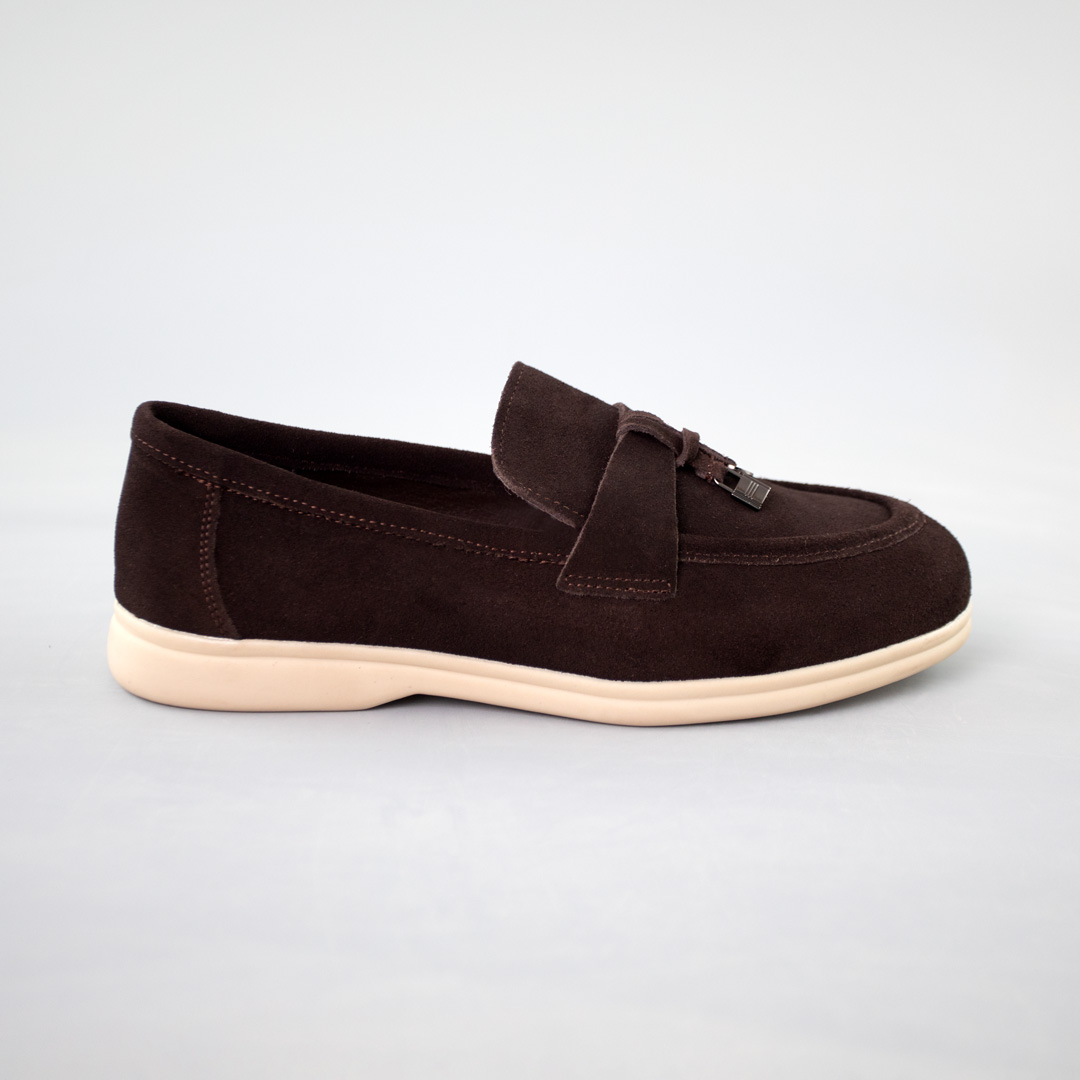 Лоферы женские осенние замшевые 589231 Темно-коричневые