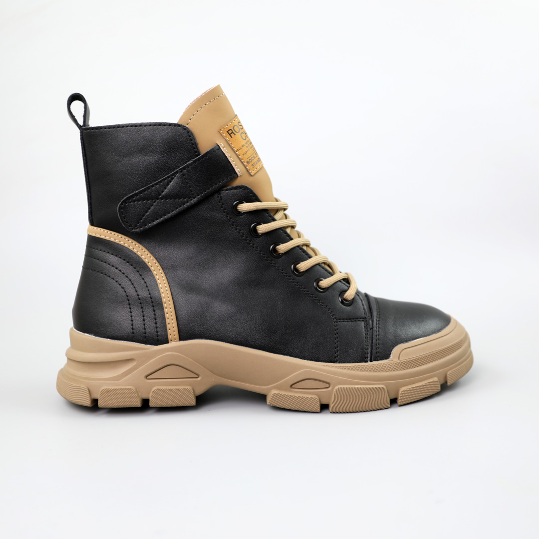 Черевики жіночі шкіряні 589721 Чорні бежеві розпродаж