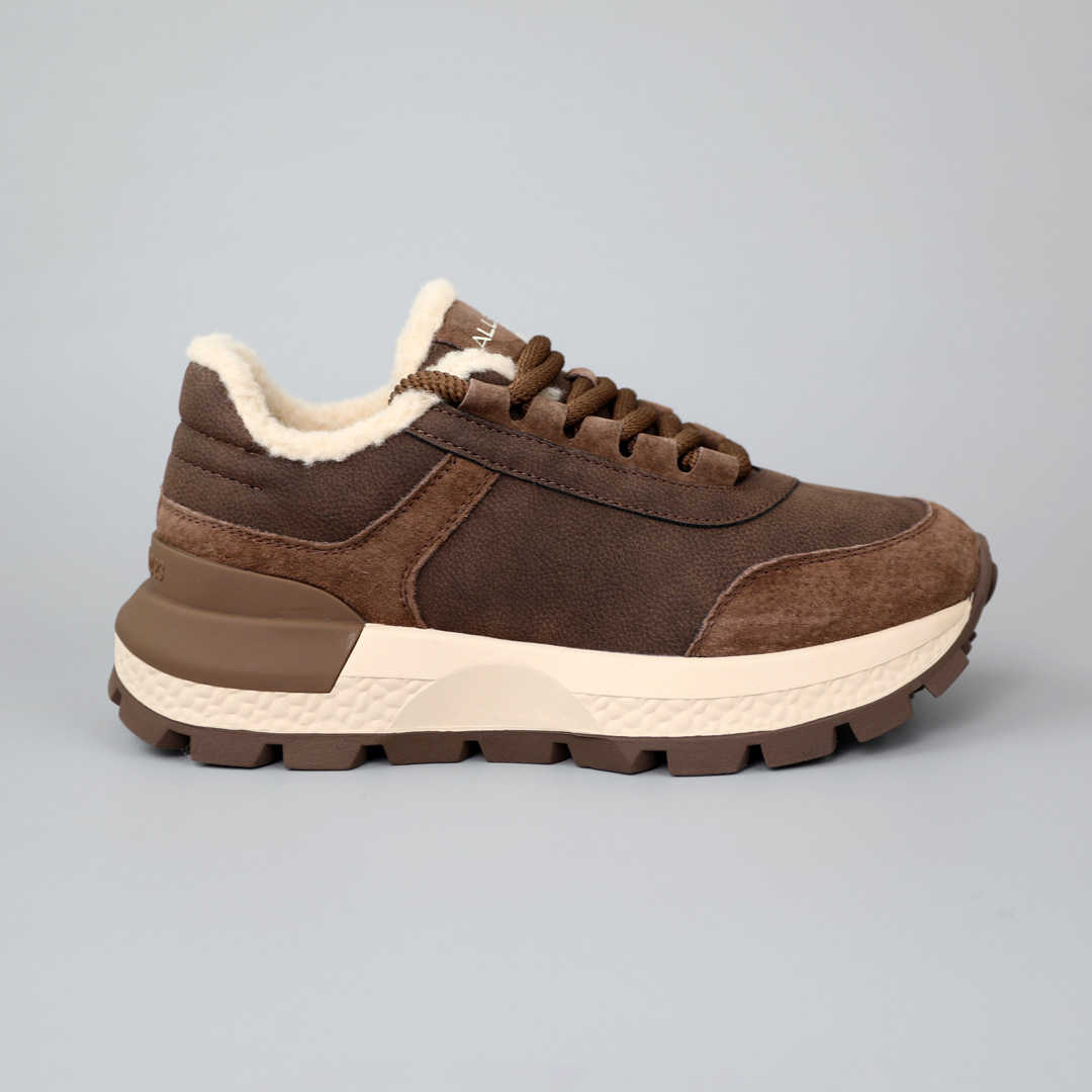 Кроссовки женские кожаные мех 589984 Коричневые