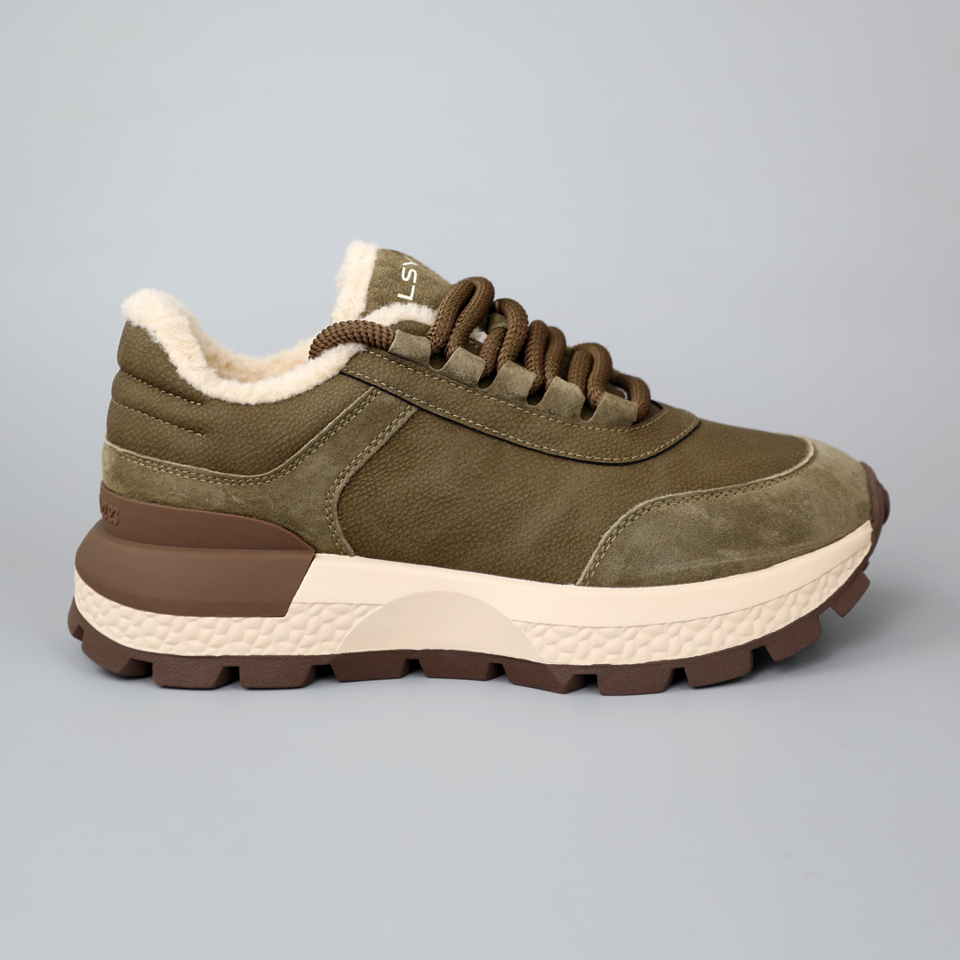 Кросівки жіночі шкіряні хутро 589983 Хакі