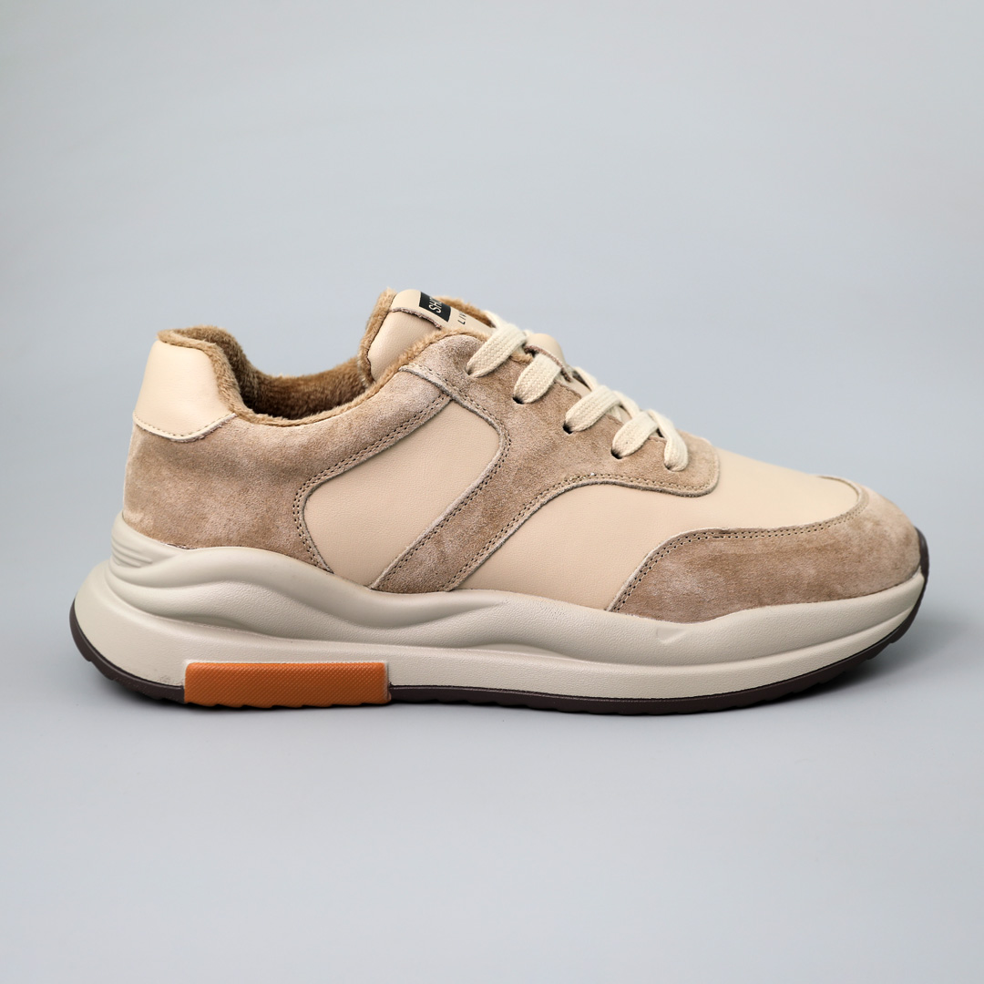 Кеды женские кожаные мех 590376 Бежевые распродажа