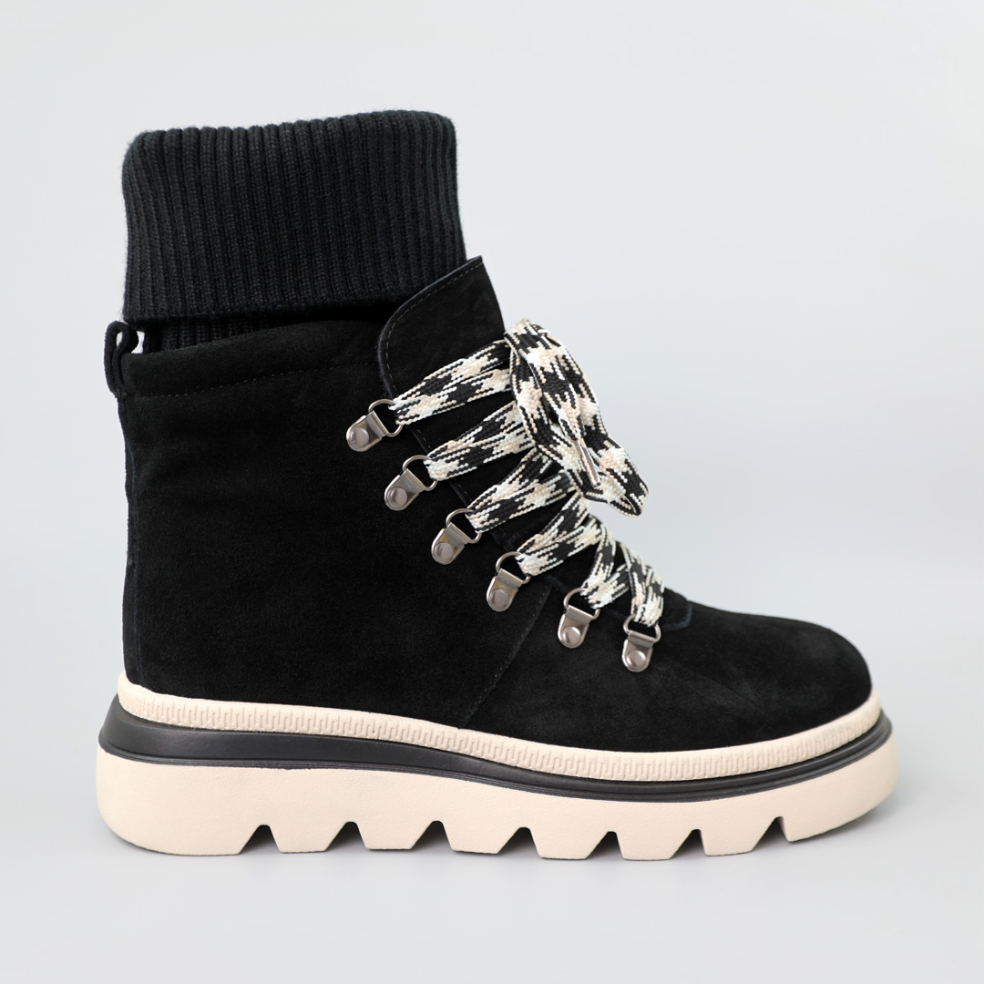 Ботинки женские замшевые мех 590442 Черные