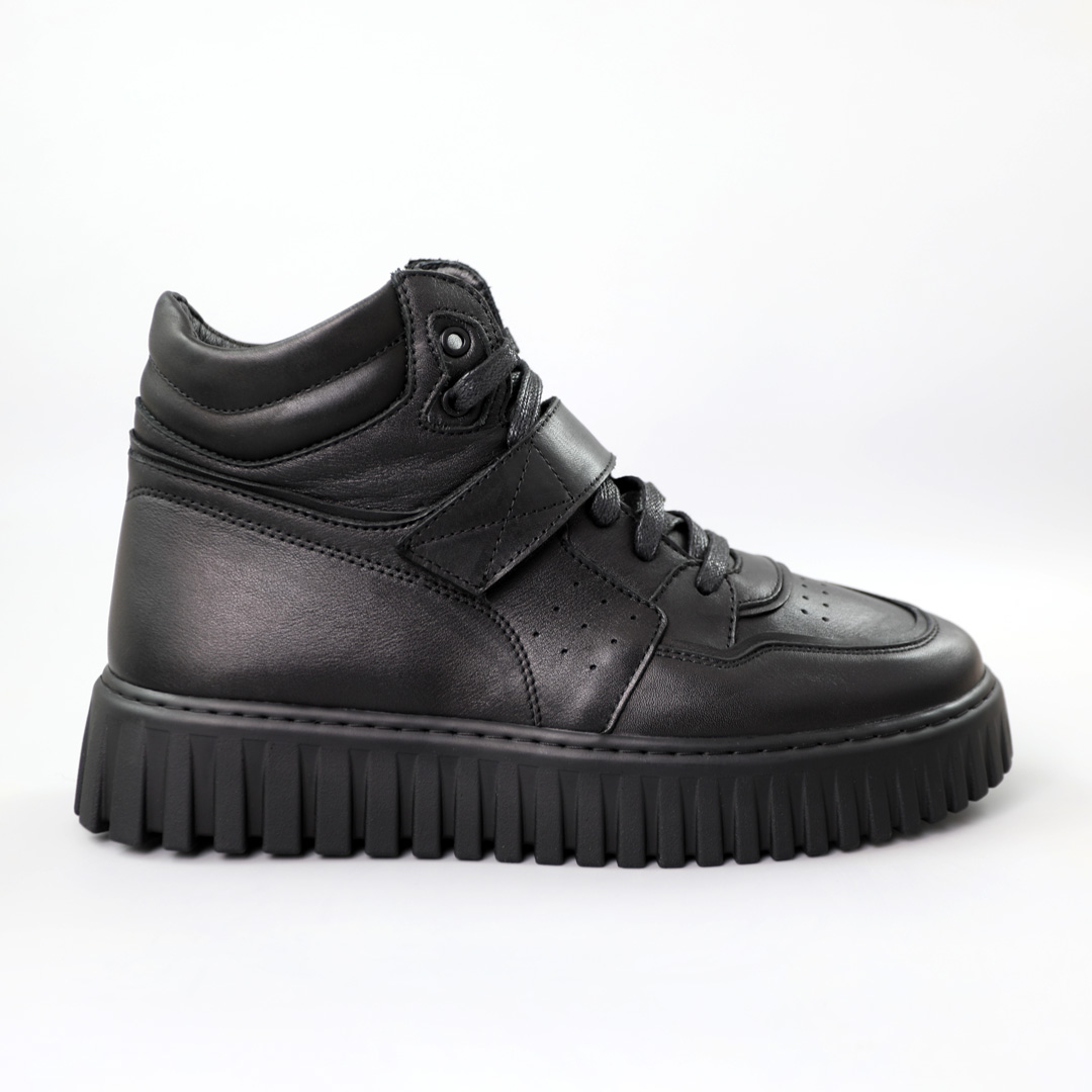 Ботинки женские кожаные мех 591097 Черные распродажа