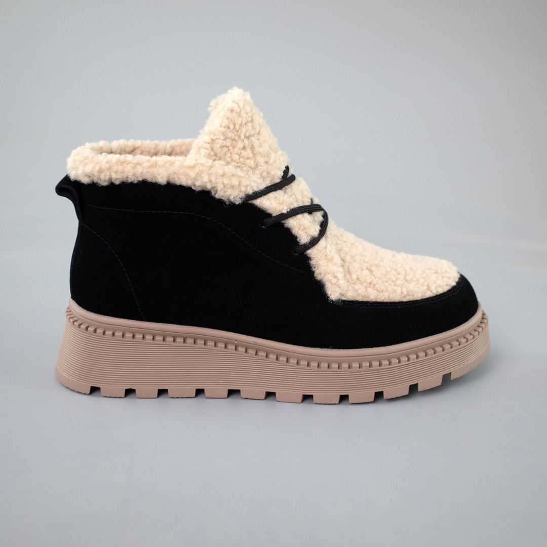 Ботинки женские замшевые мех 592875 Черные