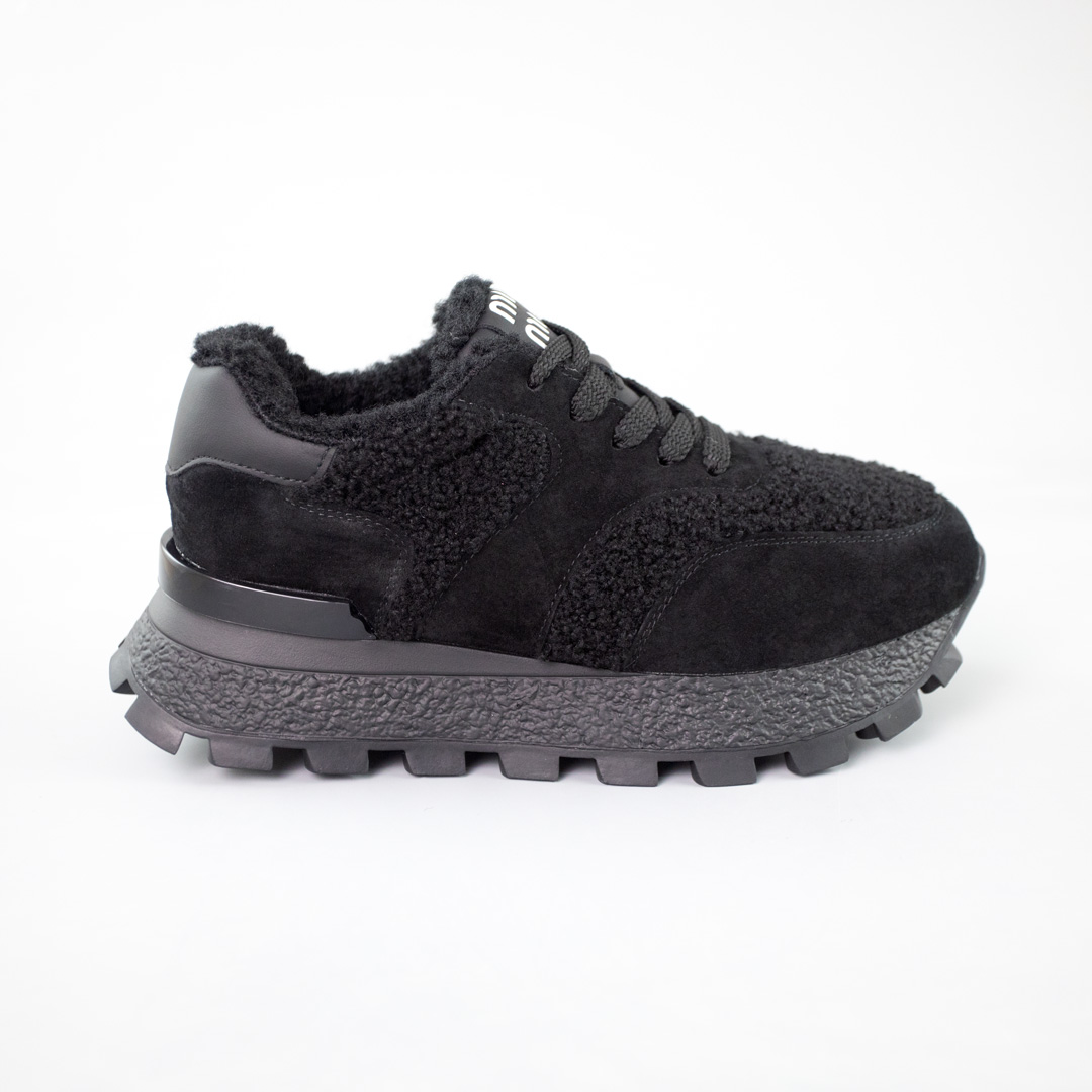 Кроссовки женские замшевые мех 592879 Черные