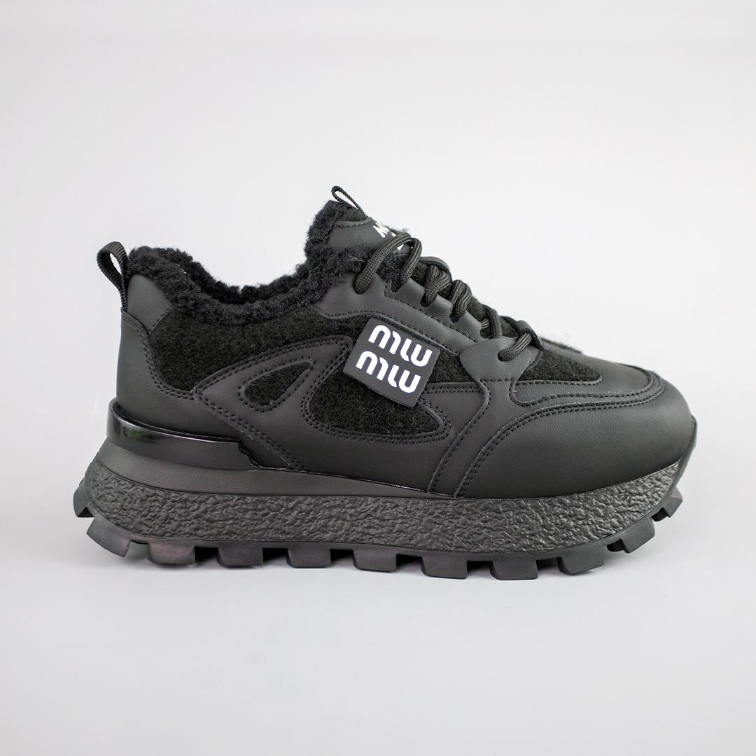 Кроссовки женские кожа мех 593254 Черные