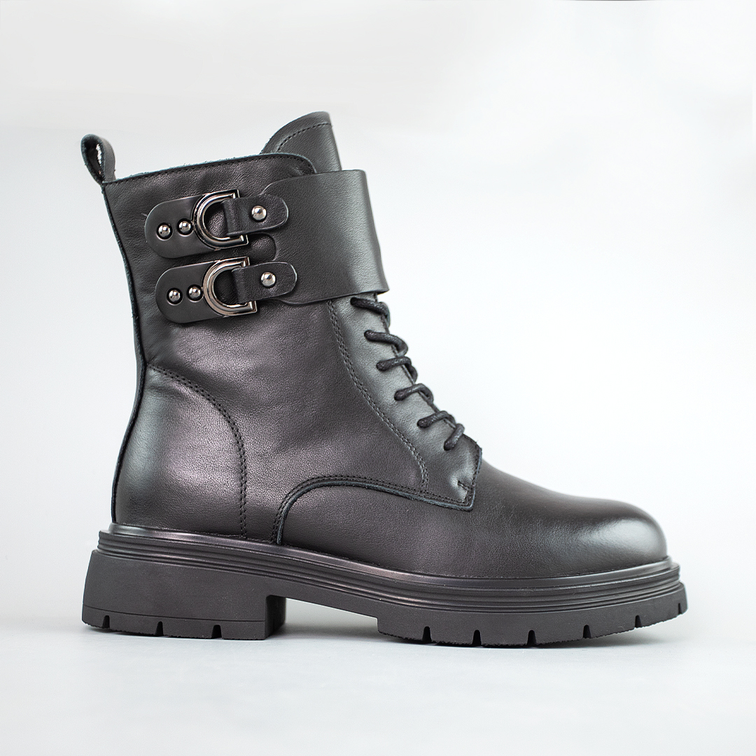 Ботинки женские шкіряні на байке 593327 Черные распродажа