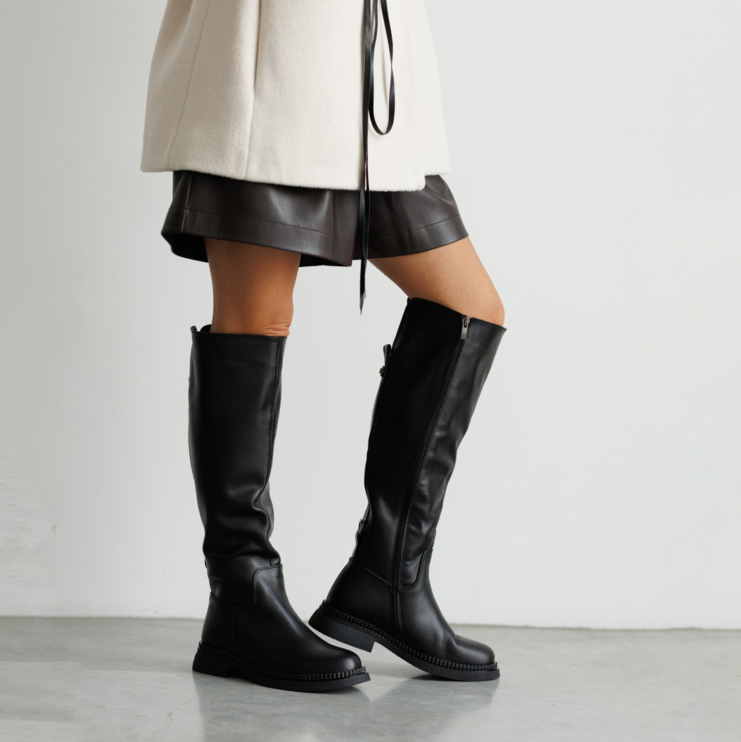 Чоботи жіночі шкіряні хутро 592735 Чорні