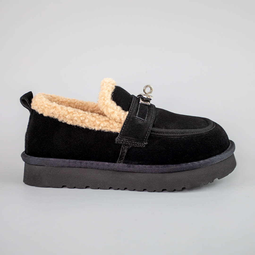 Лофери жіночі замшеві на хутрі 593384 Чорні 