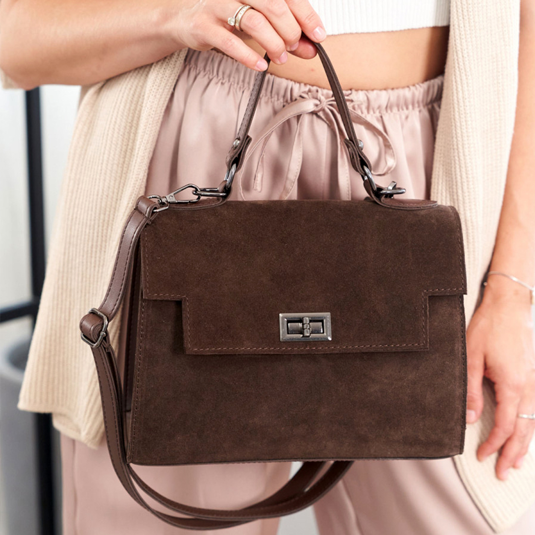 Сумка зі вставкою з натуральної замші 593230 Коричнева