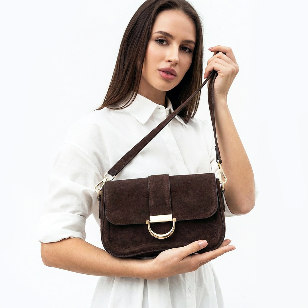 Сумочка багет замша 593968 Темно-кавовий