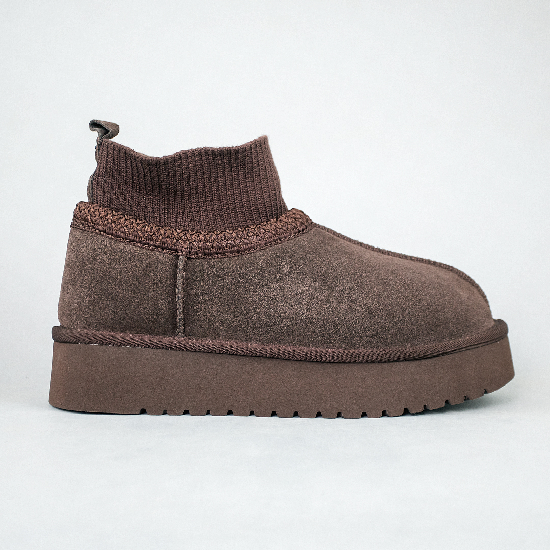 Угги жіночі замш хутро 594027 Коричневі