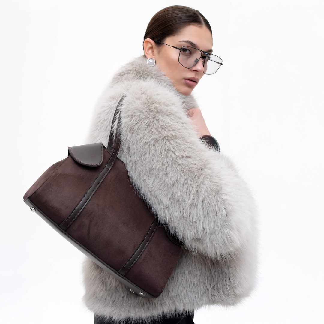 Сумка женская замша в сочетании с эко кожей 593868 Шоколадная