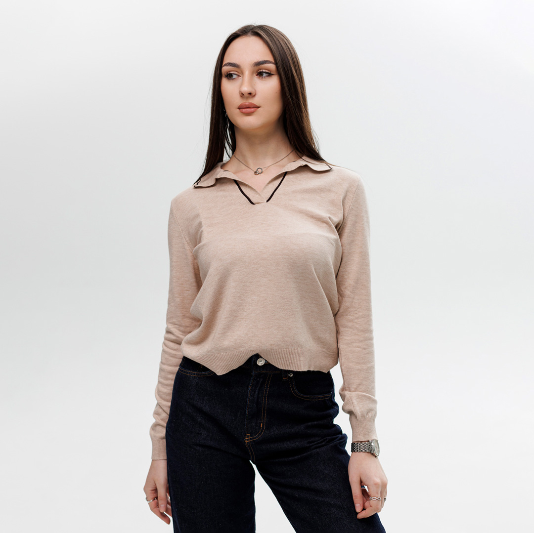 Жіночий светр-поло, 594381 Бежевий  розпродаж