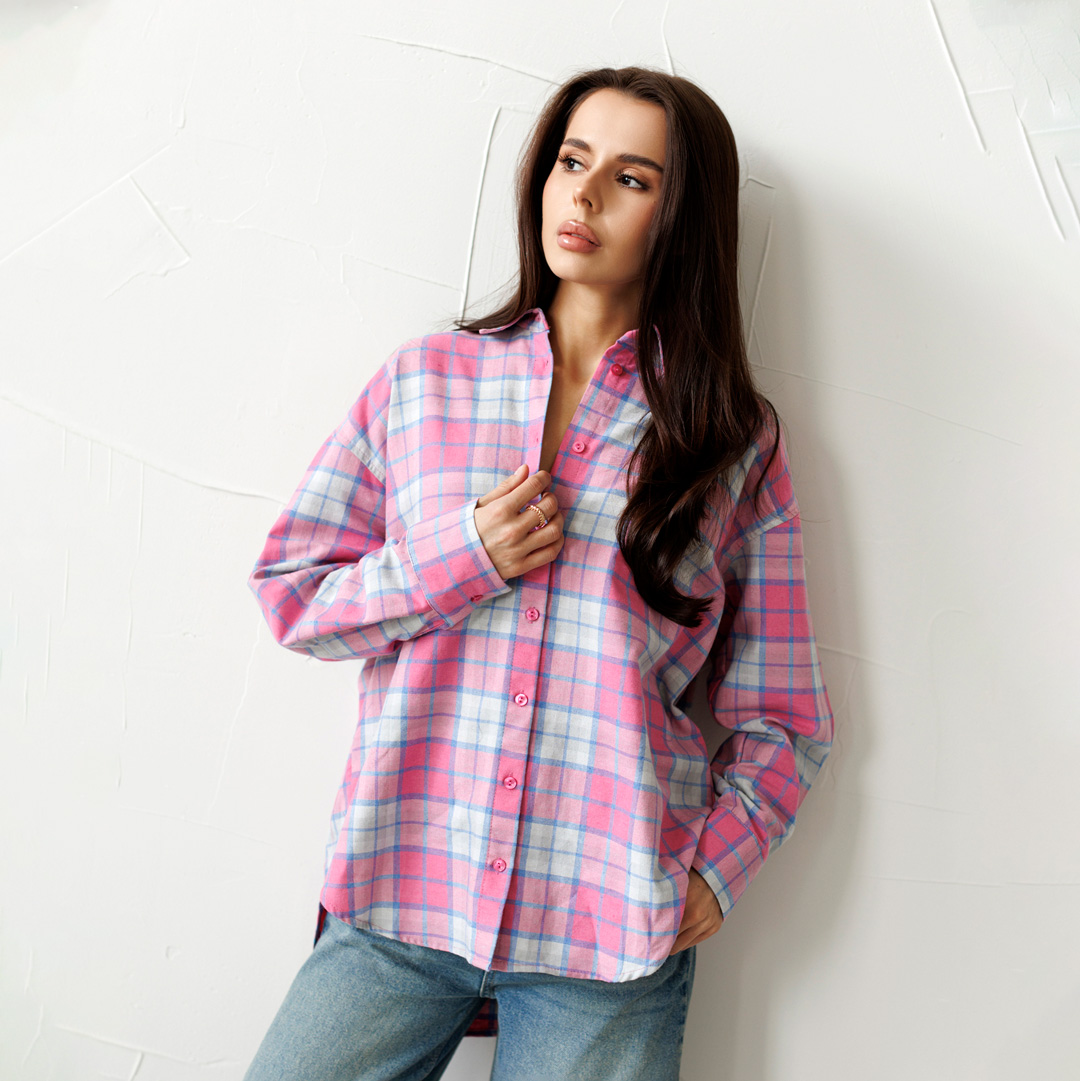 Рубашка в клетку женская 595104 Розовая