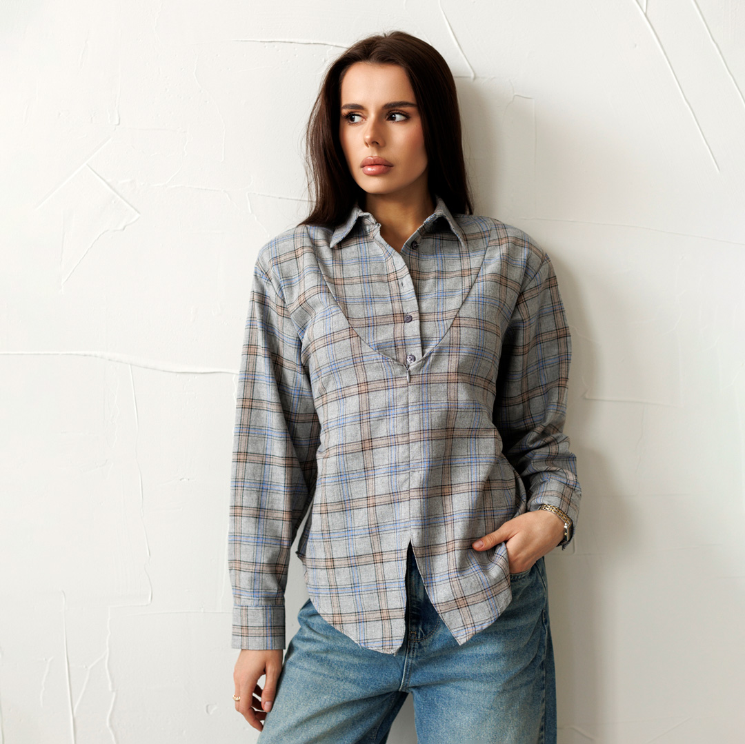 Сорочка в клітинку жіноча 595108 Сіра