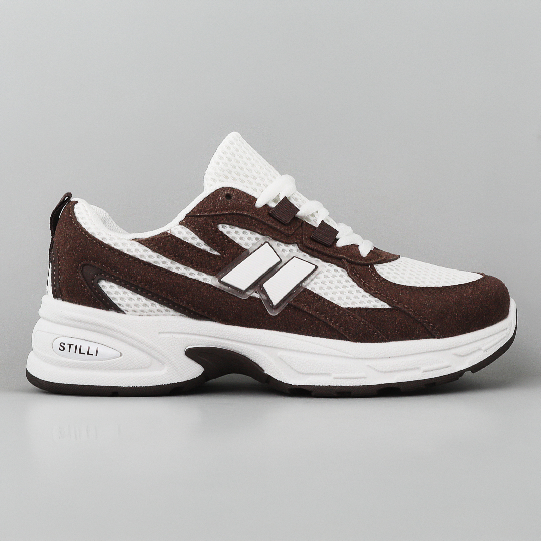 Кросівки жіночі сітка замша 595332 Коричневий з білим